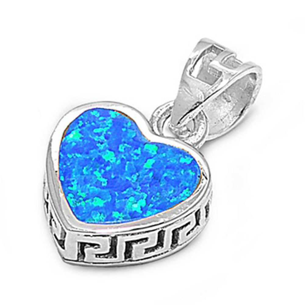Cute Promise Heart Pendant Blue Simulated Opal .925 Sterling Silver Charm