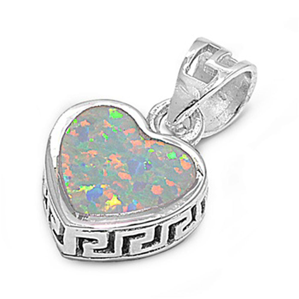Sparkly Promise Heart Pendant White Simulated Opal .925 Sterling Silver Charm