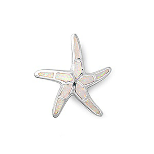 Cute Starfish Pendant White Simulated Opal .925 Sterling Silver Ocean Charm