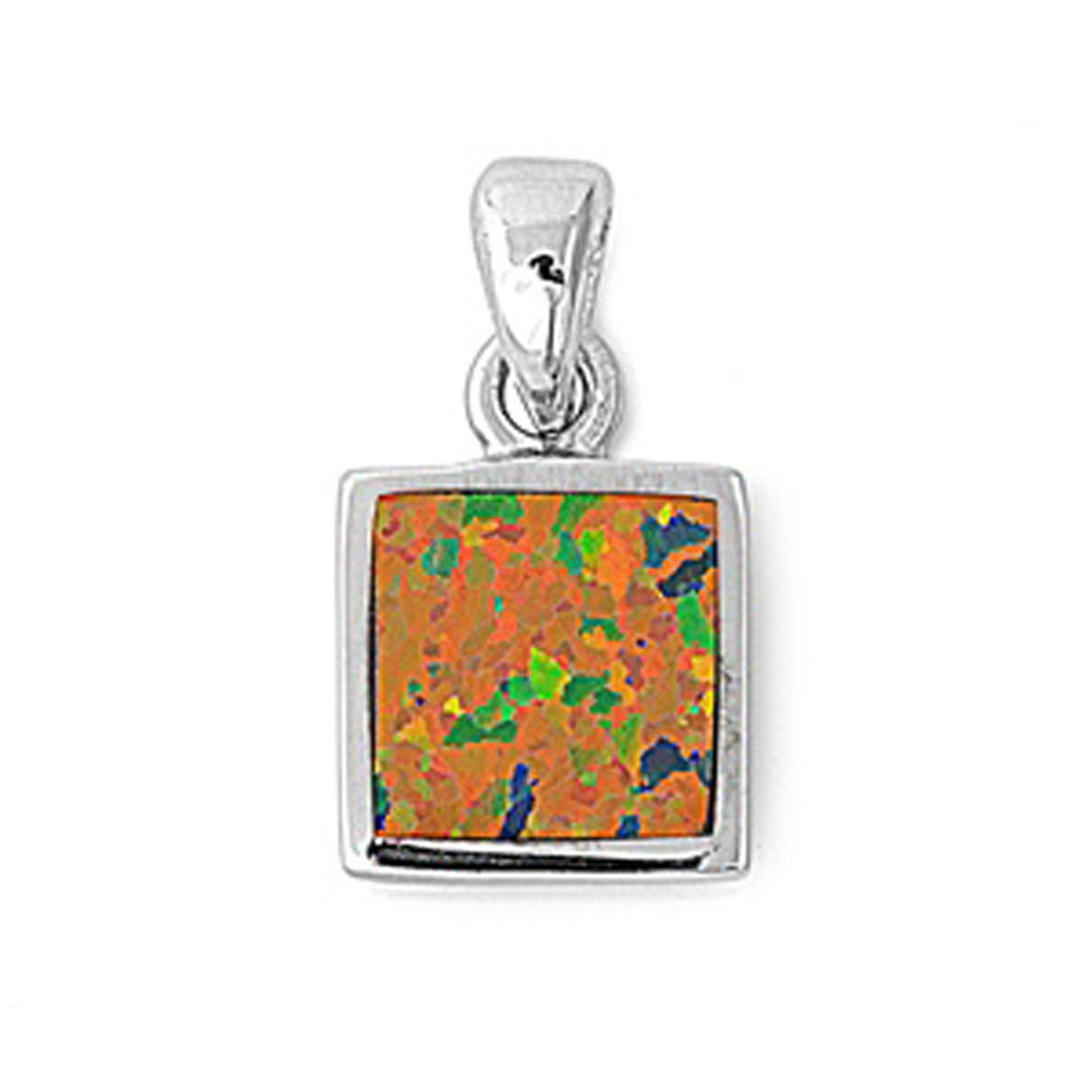 Classic Square Pendant Mystic Simulated Opal .925 Sterling Silver Mosaic Charm