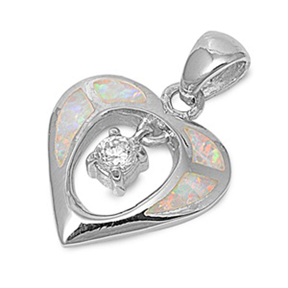 Simple Romantic Heart Pendant Clear Simulated CZ .925 Sterling Silver Charm