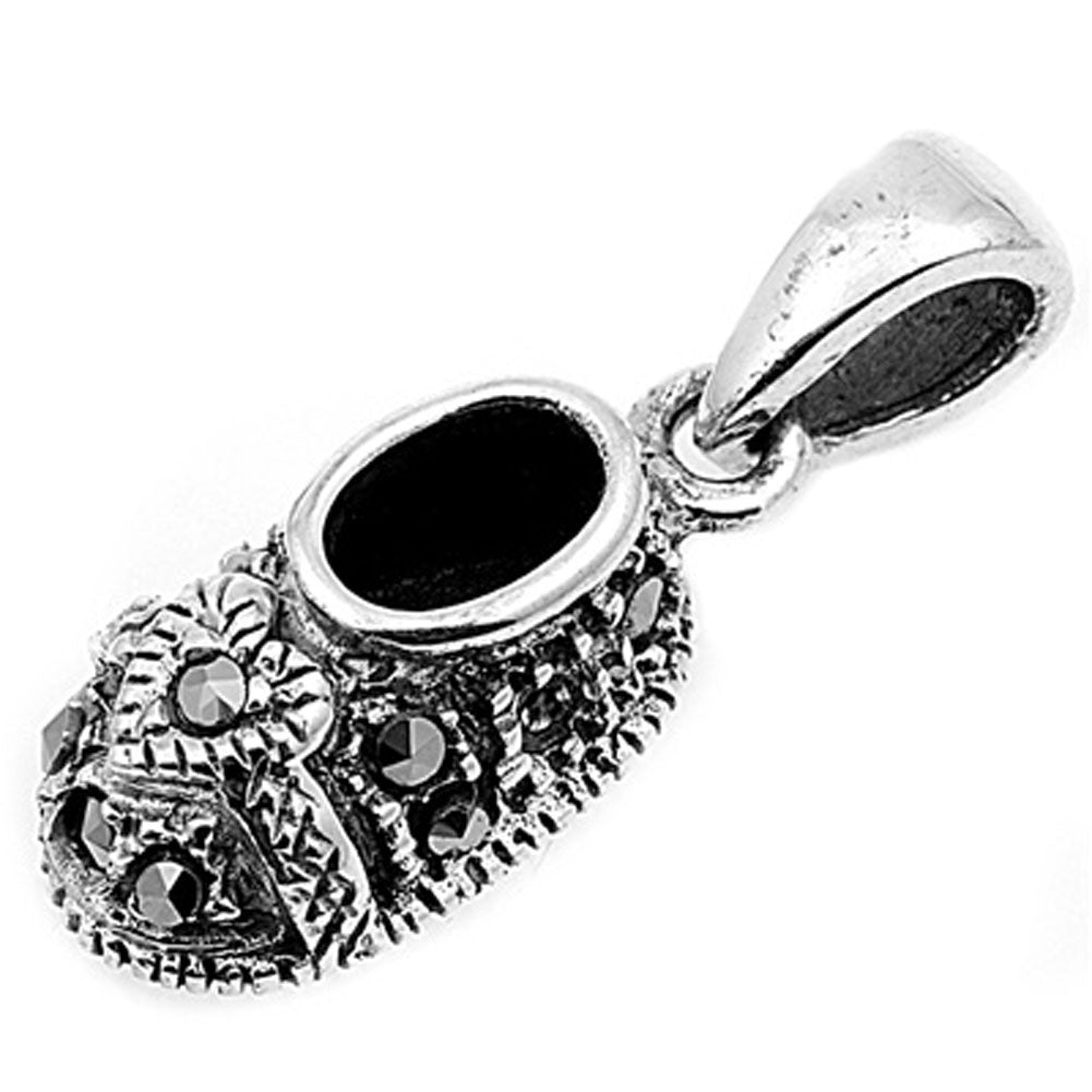 Vintage Child Shoe Pendant Simulated Marcasite .925 Sterling Silver Baby Charm