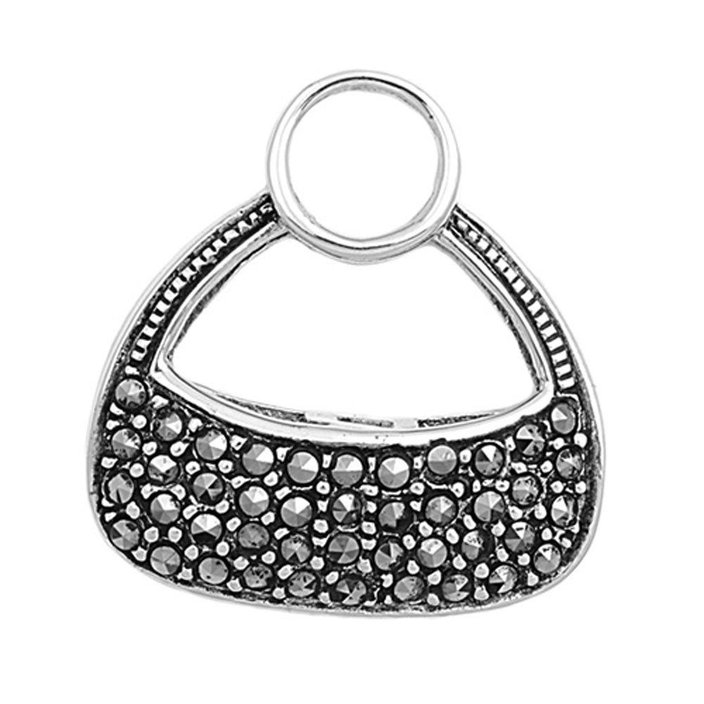 Simple Studded Purse Pendant Simulated Marcasite .925 Sterling Silver Charm