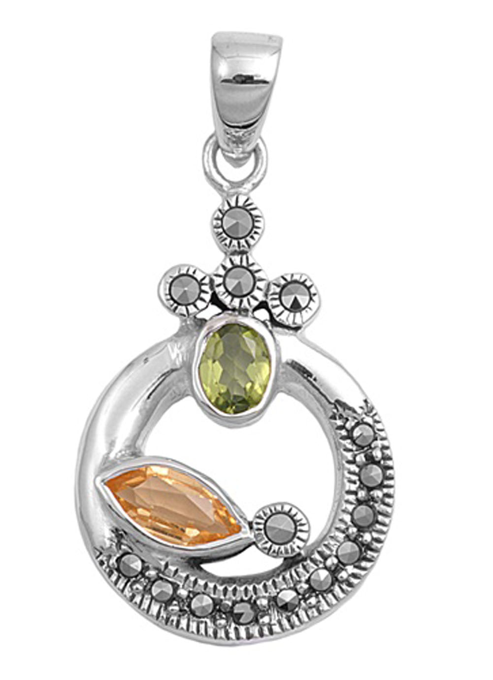 Elegant Marquise Hoop Pendant Champagne CZ .925 Sterling Silver Charm