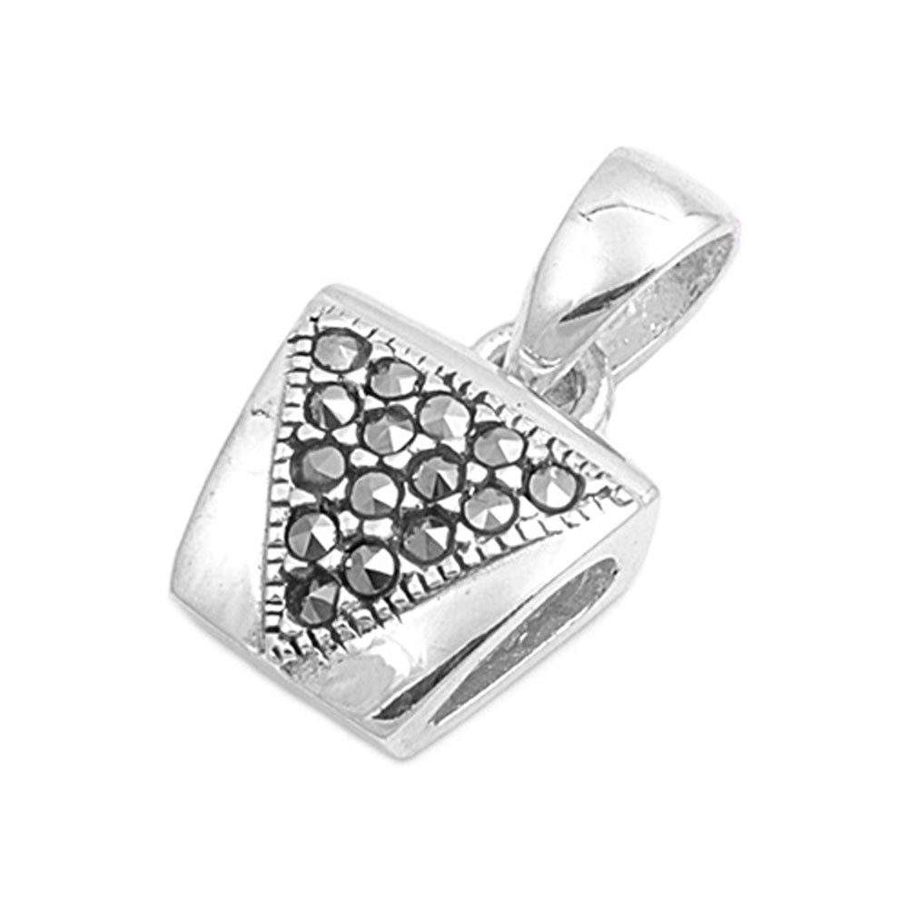 Sterling Silver Studded Geometric Triangle Pendant Simulated Marcasite Charm