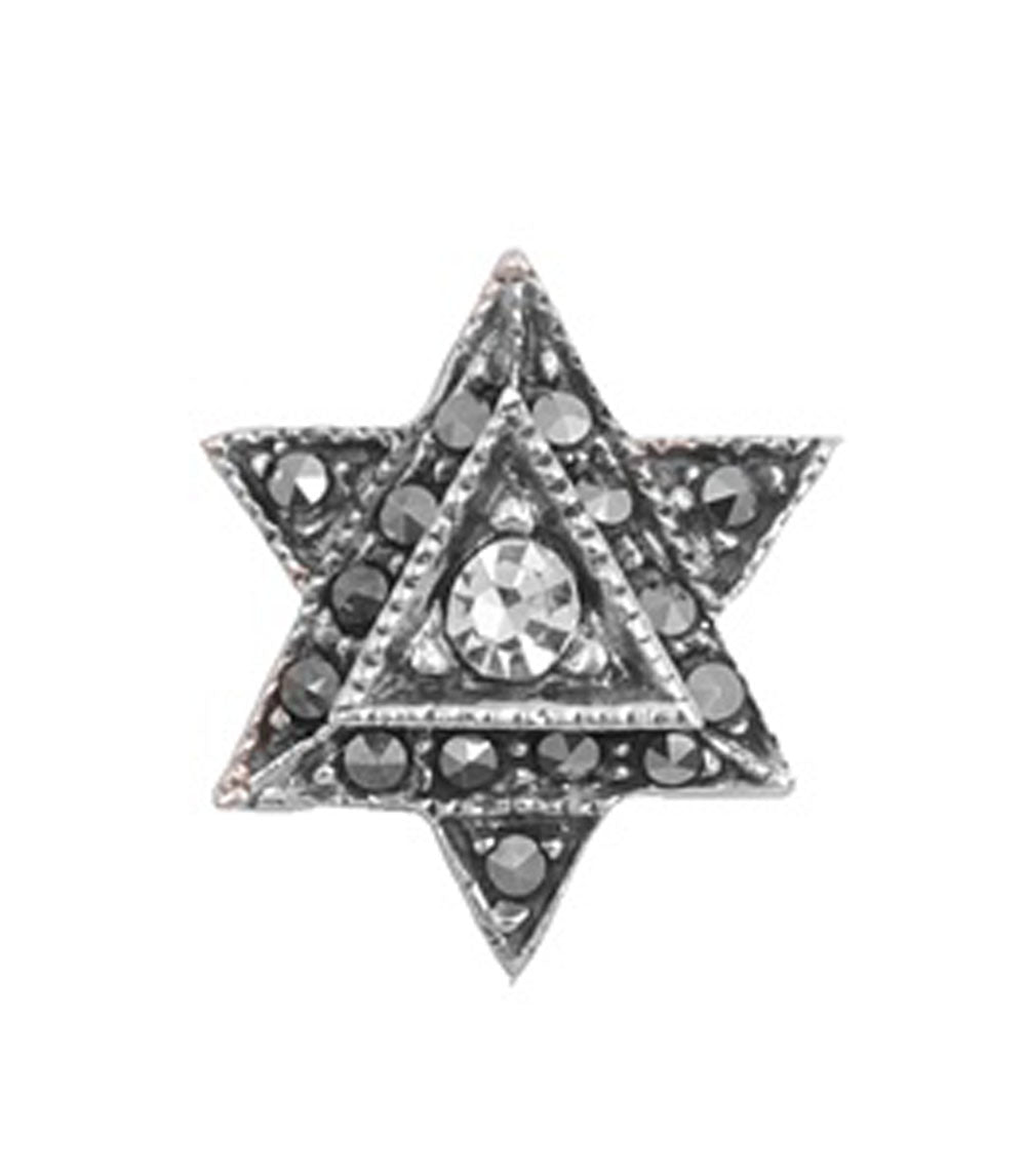 Star of David Pendant Clear CZ .925 Sterling Silver Studded Charm