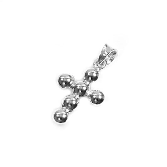 Round Bubble Beaded Cross Pendant .925 Sterling Silver Religious Catholic Charm