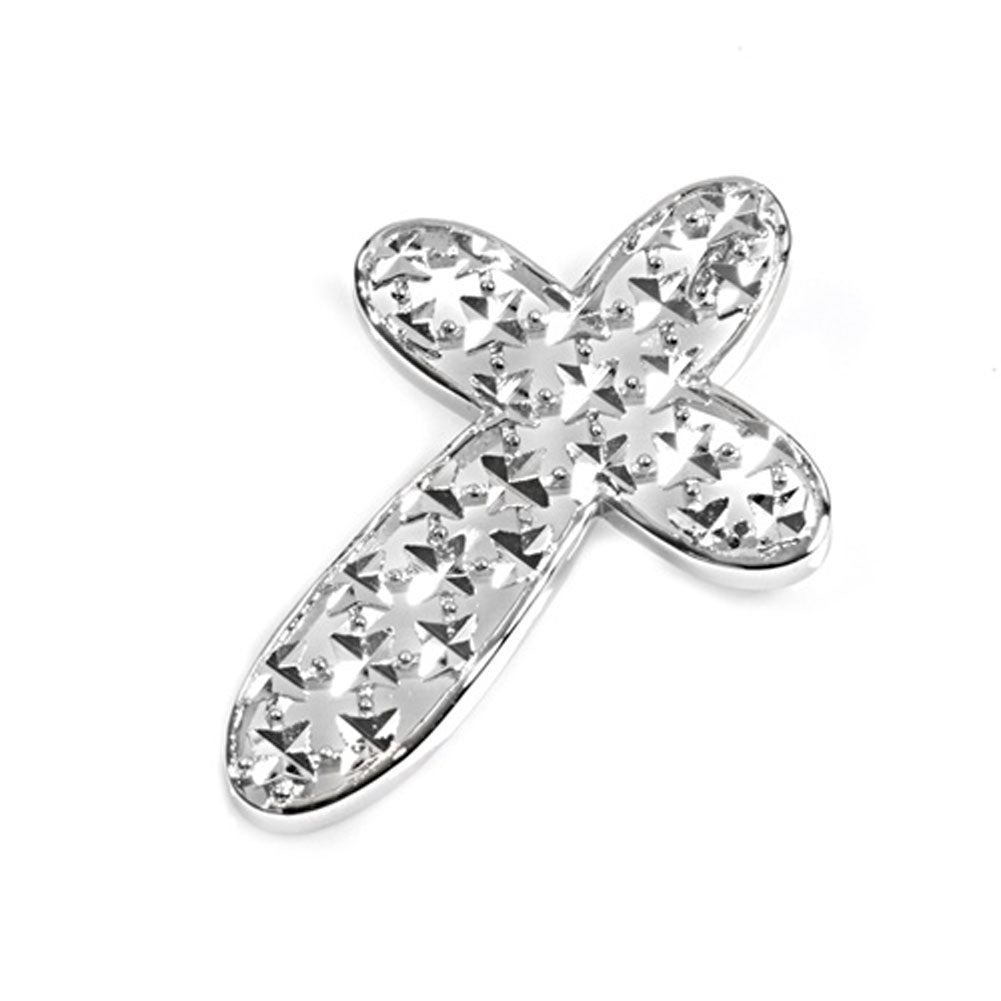 Wide Diamond-Cut Cross Pendant .925 Sterling Silver Flat Religious Biker Charm
