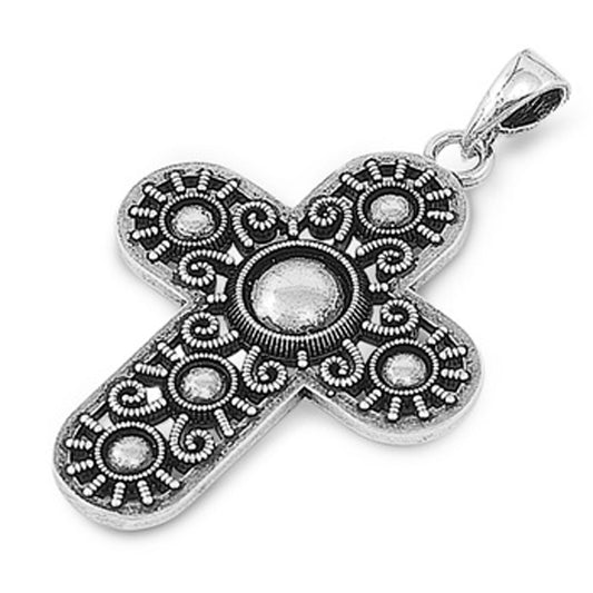 Cross Pendant .925 Sterling Silver Vintage Detailed Bead Bali Style Charm