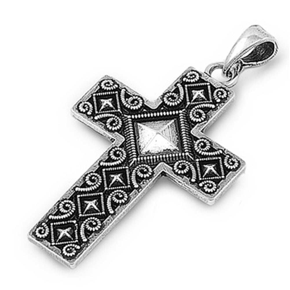 Ornate Oxidized Cross Pendant .925 Sterling Silver Moroccan Style Bead Charm