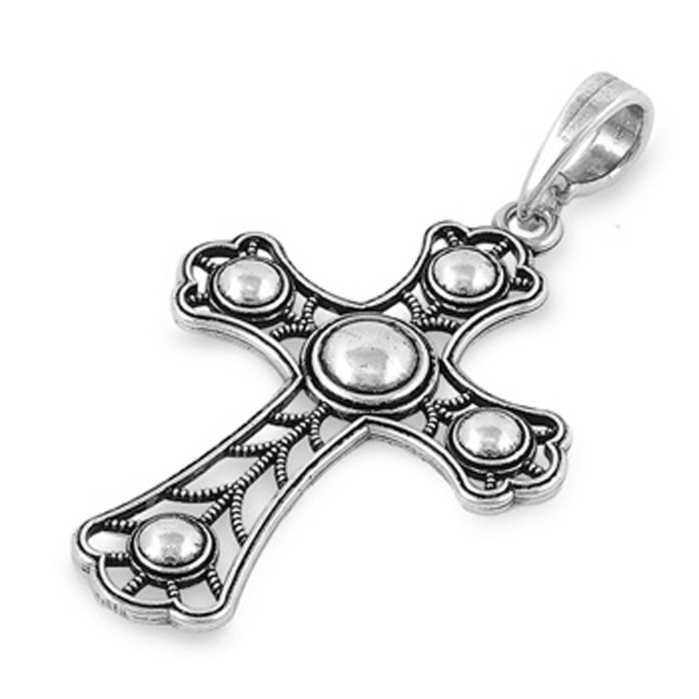 Vintage Detailed Cross Pendant .925 Sterling Silver Oxidized Rope Cutout Charm