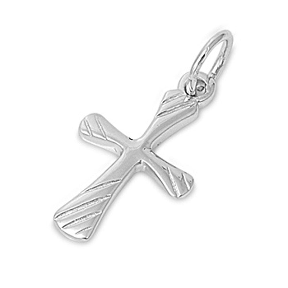 Simple Grooved Cross Pendant .925 Sterling Silver Minimalist Shiny Charm