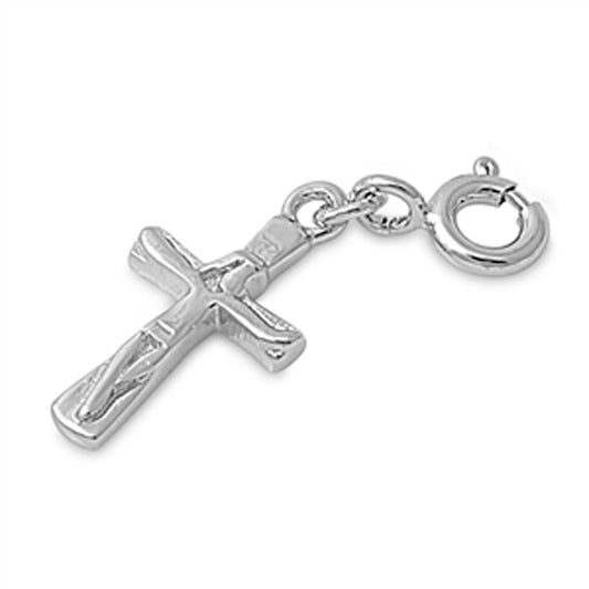 Crucifix Simple High Polish Cross Pendant .925 Sterling Silver Jesus Charm