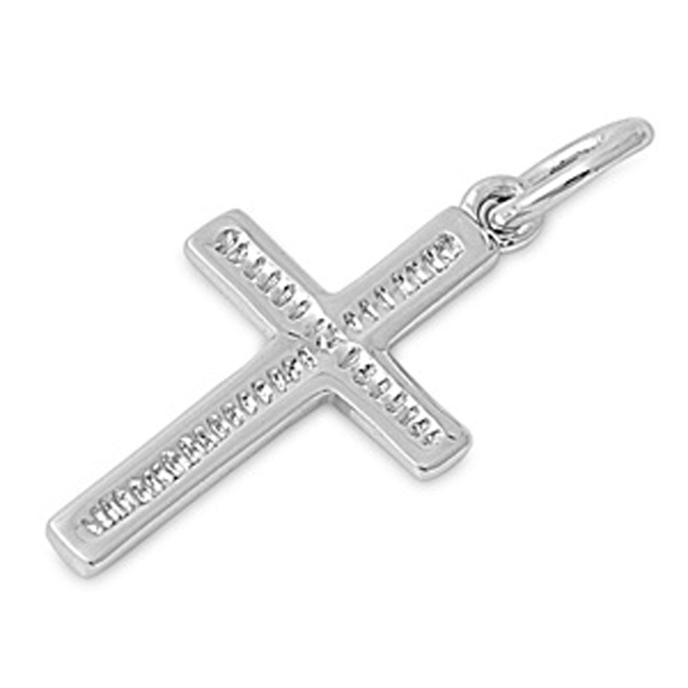 Simple Grooved Cross Pendant .925 Sterling Silver Traditional High Polish Charm