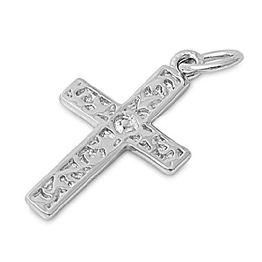 Textured Elegant Filigree Cross Pendant .925 Sterling Silver High Polish Charm