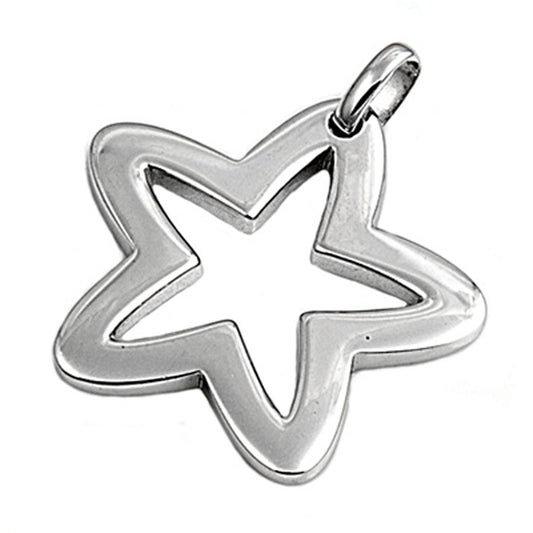 Rounded Edges High Polish Star Outline Pendant .925 Sterling Silver Shiny Charm