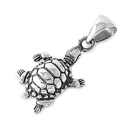 Animal Oxidized Realistic Turtle Pendant .925 Sterling Silver Nature Cute Charm