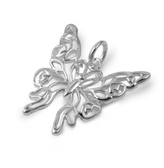 Filigree Swirl Wing Detailed Butterfly Pendant .925 Sterling Silver Bug Charm