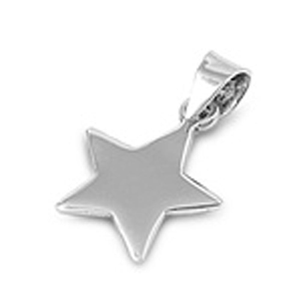 Flat High Polish Star Pendant .925 Sterling Silver Shiny Celestial Dream Charm