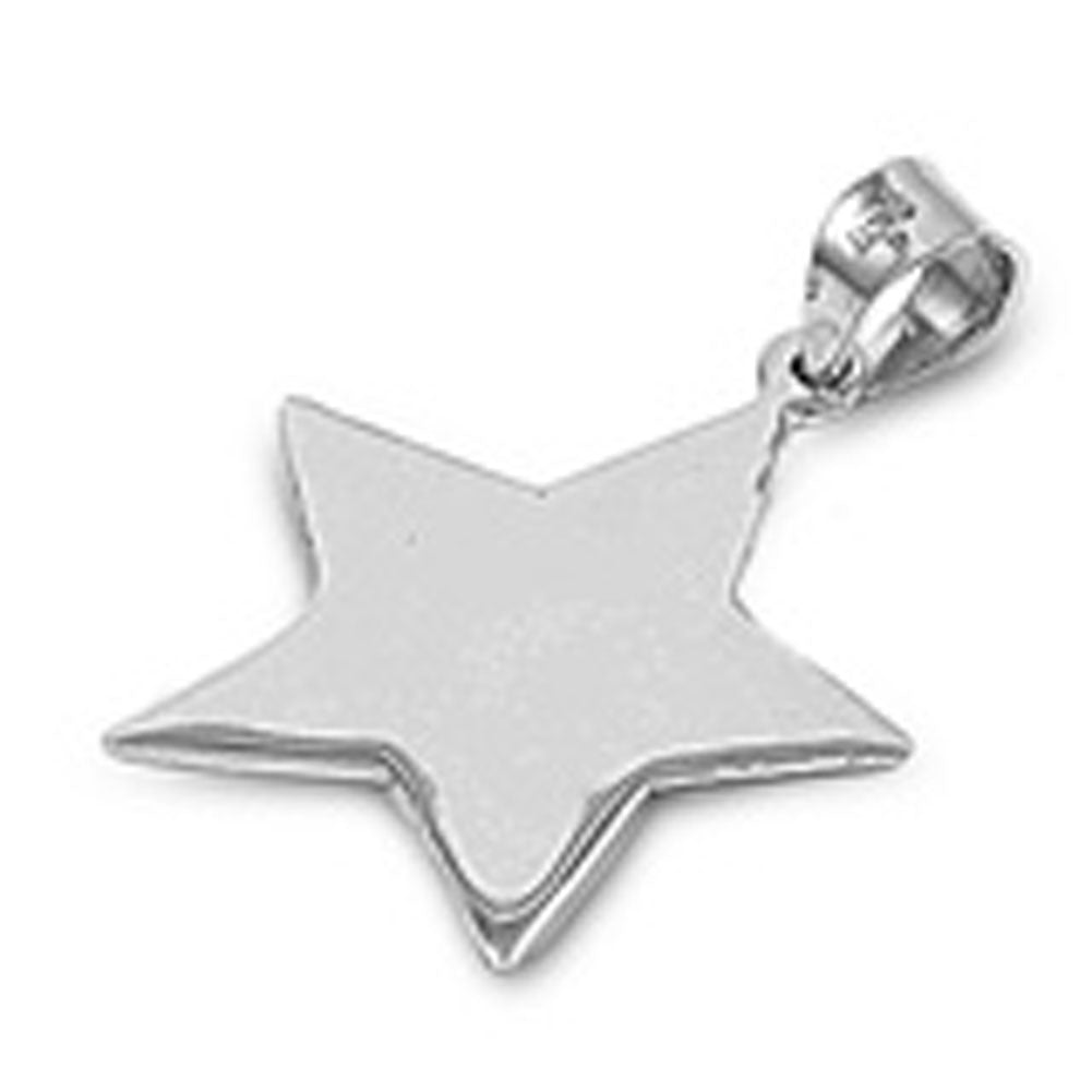 Shiny Flat Star Pendant .925 Sterling Silver Outer Space High Polish Charm