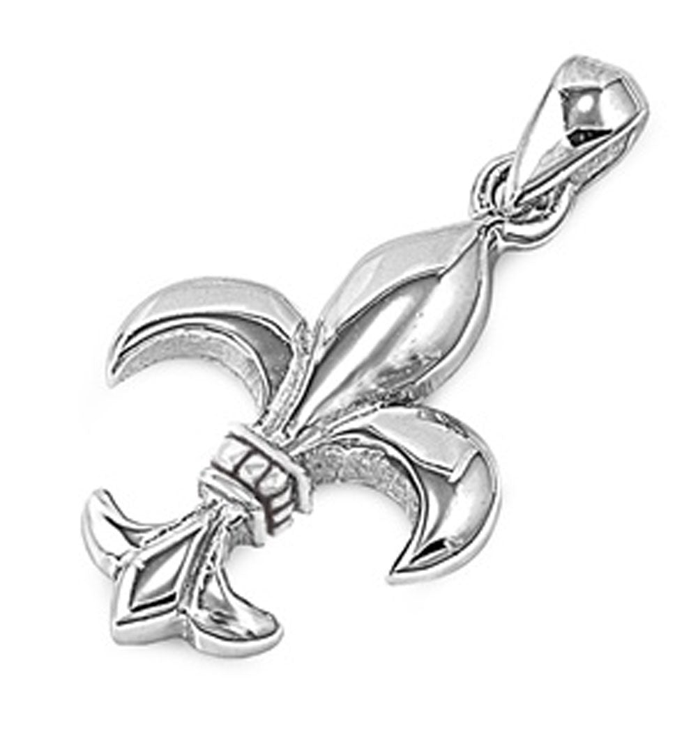 Lily Flower Fleur De Lis Pendant .925 Sterling Silver French Symbol Charm