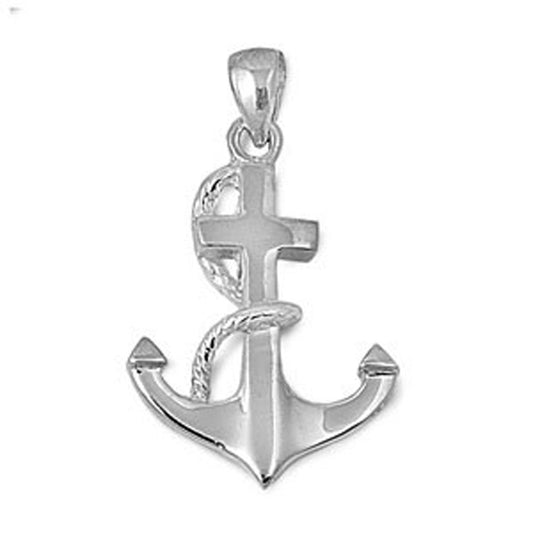 Ship Nautical Rope Anchor Pendant .925 Sterling Silver Cross Cruise Sailor Charm