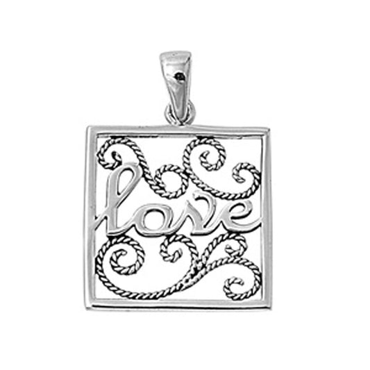 Script Word Filigree Rope Love Pendant .925 Sterling Silver Promise Quote Charm