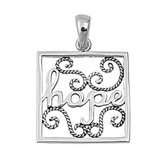 Hope Square Filigree Rope Swirl Pendant .925 Sterling Silver Open Word Charm