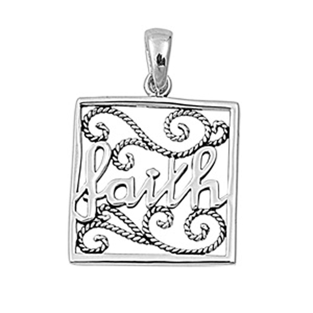 Script Word Filigree Rope Faith Pendant .925 Sterling Silver Quote Swirl Charm