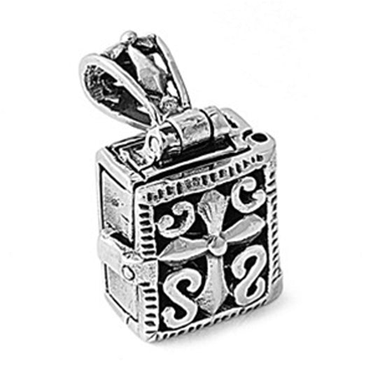Sterling Silver Ornate Oxidized Detail Filigree Cross Prayer Box Pendant Charm