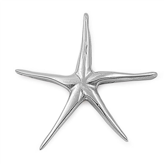 High Polish Long Slender Starfish Pendant .925 Sterling Silver Seashell Charm