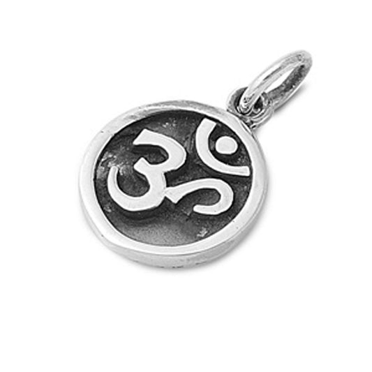 Oxidized Medallion Om Symbol Pendant .925 Sterling Silver Buddhism Yoga Charm
