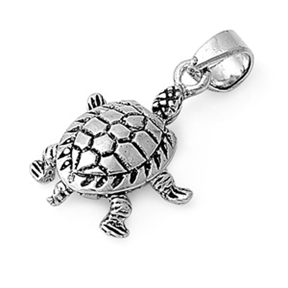 Realistic Animal Oxidized Turtle Pendant .925 Sterling Silver Cute Reptile Charm