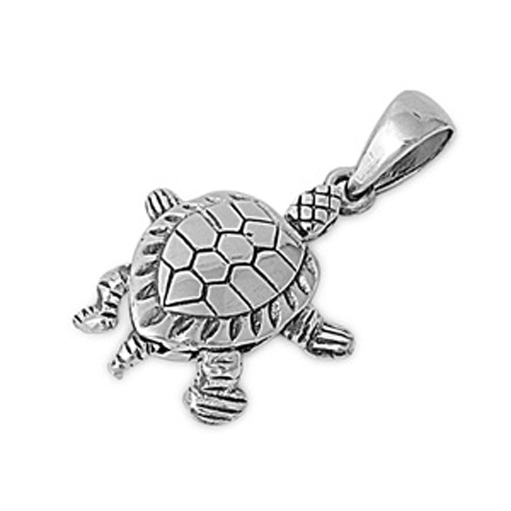 Realistic Animal Detailed Turtle Pendant .925 Sterling Silver Cute Charm