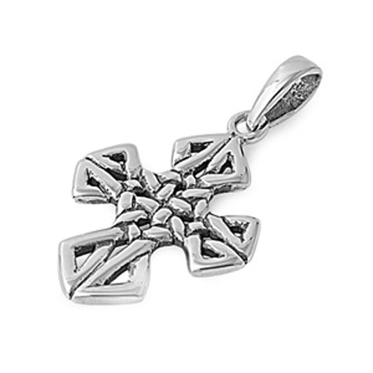Celtic Knot Cross Pendant .925 Sterling Silver Braided Pointed Ends Charm