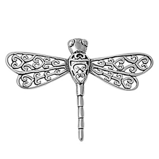 Sterling Silver Ornate Promise Heart Wing Filigree Swirl Dragonfly Pendant Charm