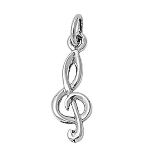 Shiny Music Note Pendant .925 Sterling Silver Treble Clef Musician Choir Charm