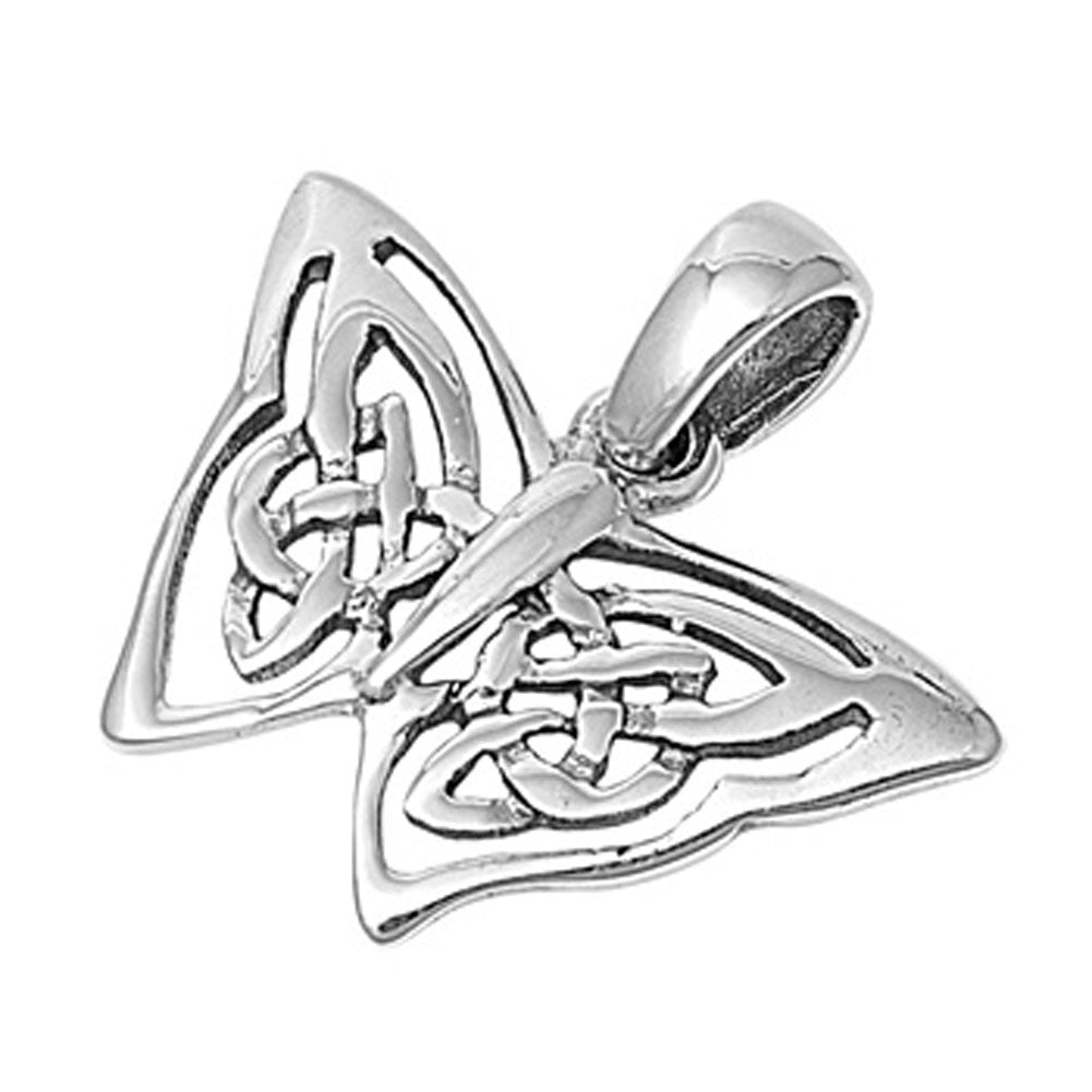 Detailed Wing Celtic Knot Butterfly Pendant .925 Sterling Silver Cutout Charm
