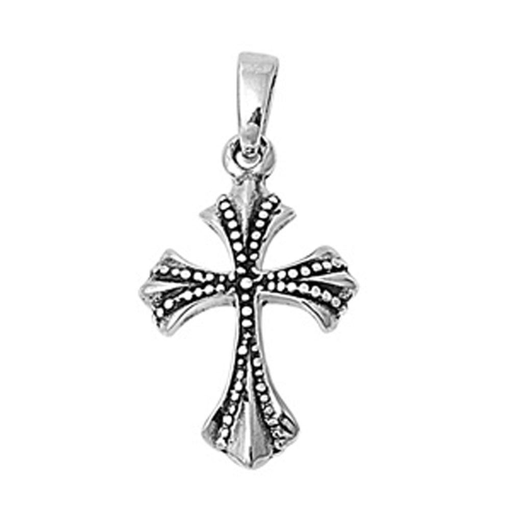 Oxidized Bead Cross Pendant .925 Sterling Silver Medieval Renaissance Charm