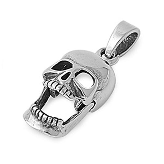 Scary Skull Pendant .925 Sterling Silver Biker Skeleton Bones Cutout Jaw Charm