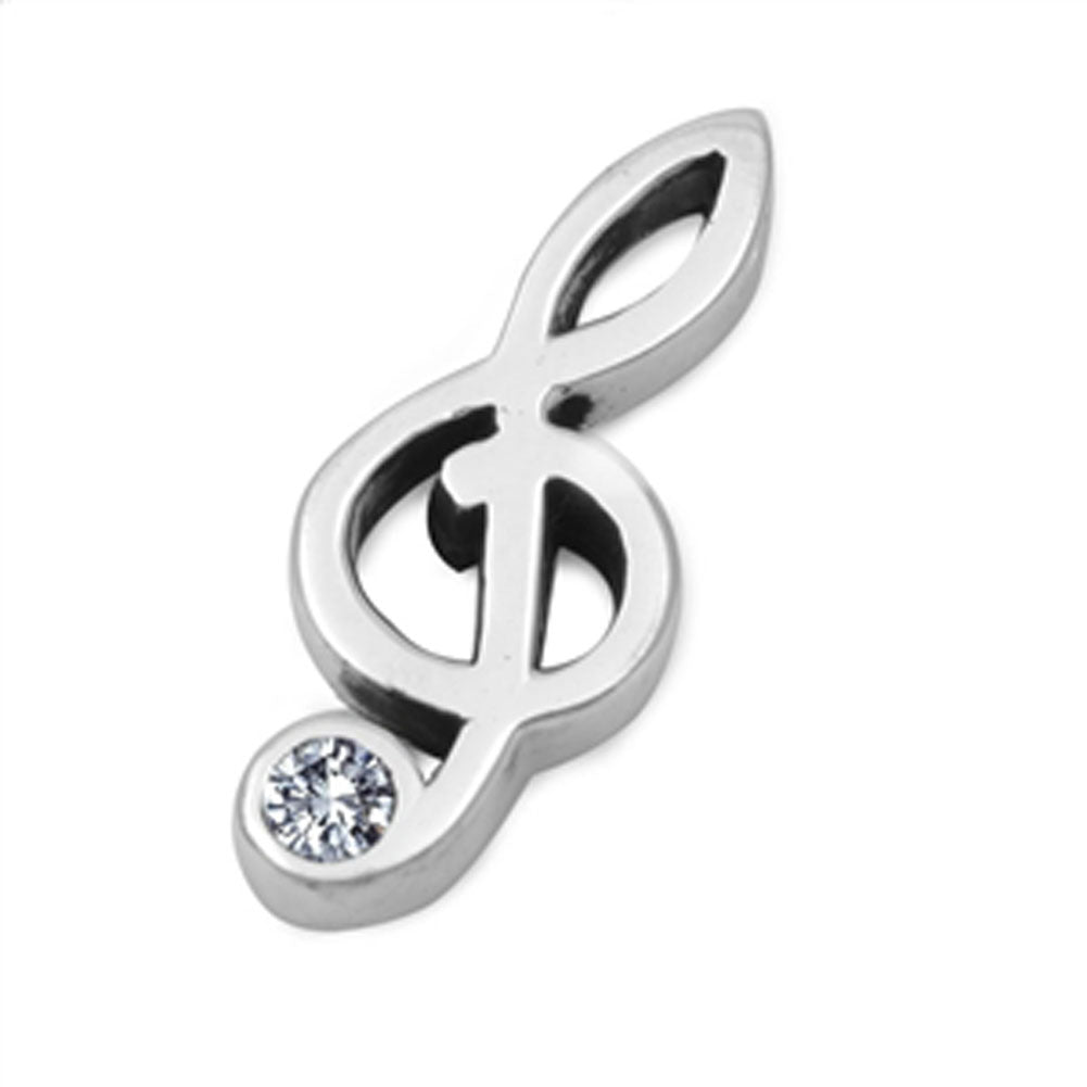 Studded Music Note Pendant .925 Sterling Silver Treble Clef High Polish Charm