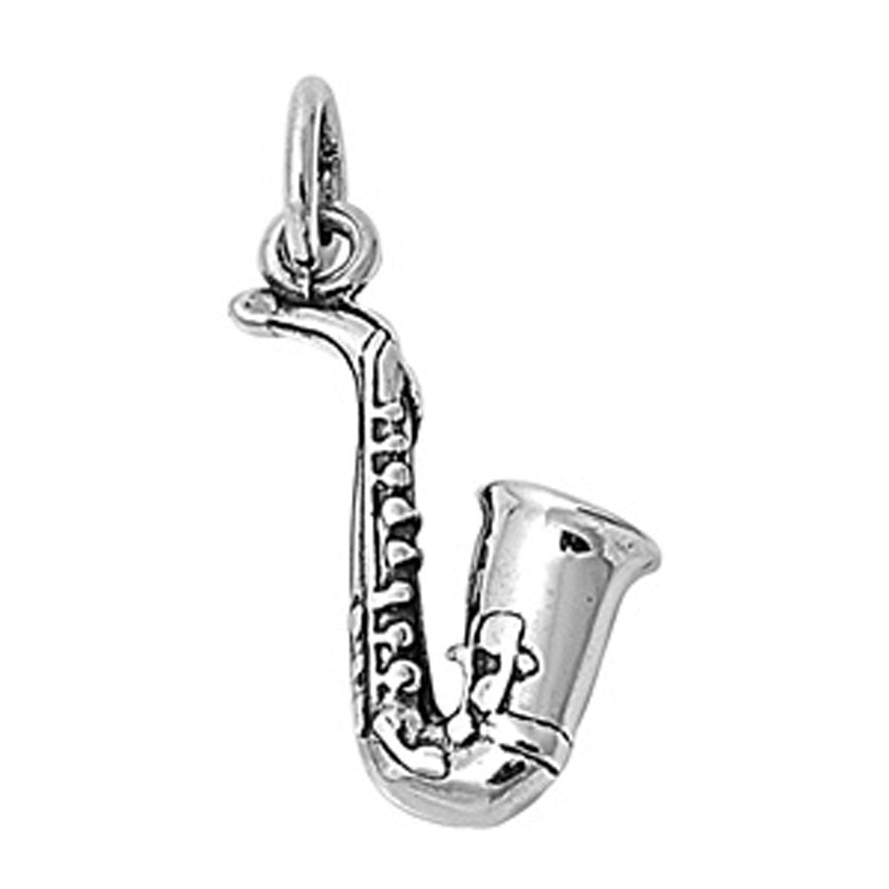 Music Realistic Saxophone Pendant .925 Sterling Silver Musical Instrument Charm