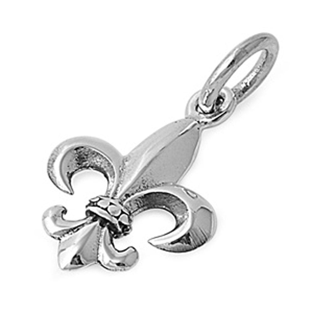 High Polish Fleur De Lis Pendant .925 Sterling Silver Shiny Lily Flower Charm