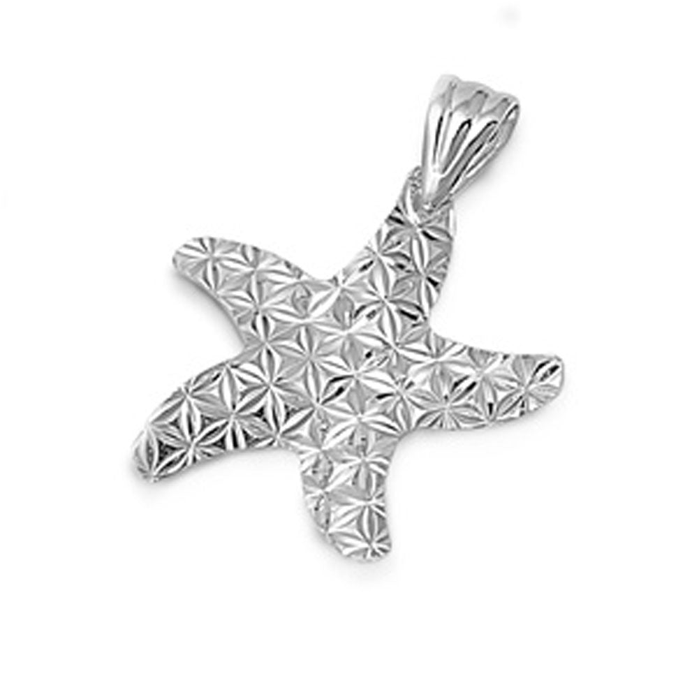 Star Textured Starfish Pendant .925 Sterling Silver Diamond-Cut Seashell Charm