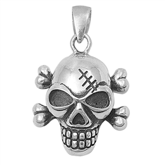 Crossbones Oxidized Skull Pendant .925 Sterling Silver Biker Creepy Bones Charm
