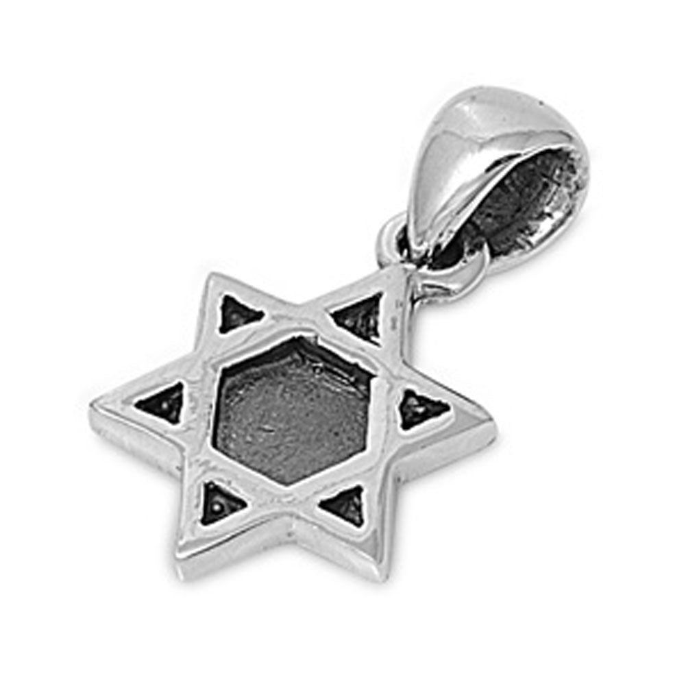 Oxidized Center Star of David Pendant .925 Sterling Silver Jewish Israeli Charm