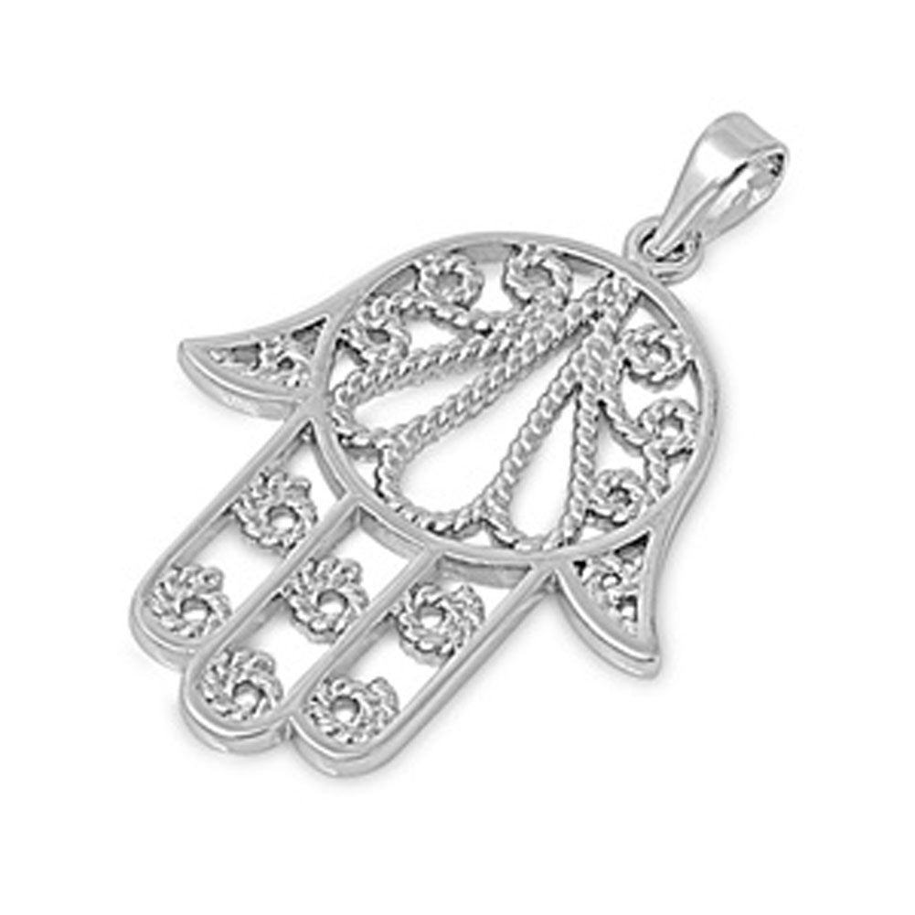 Hamsa Detailed Hand of God Pendant .925 Sterling Silver Knot Charm