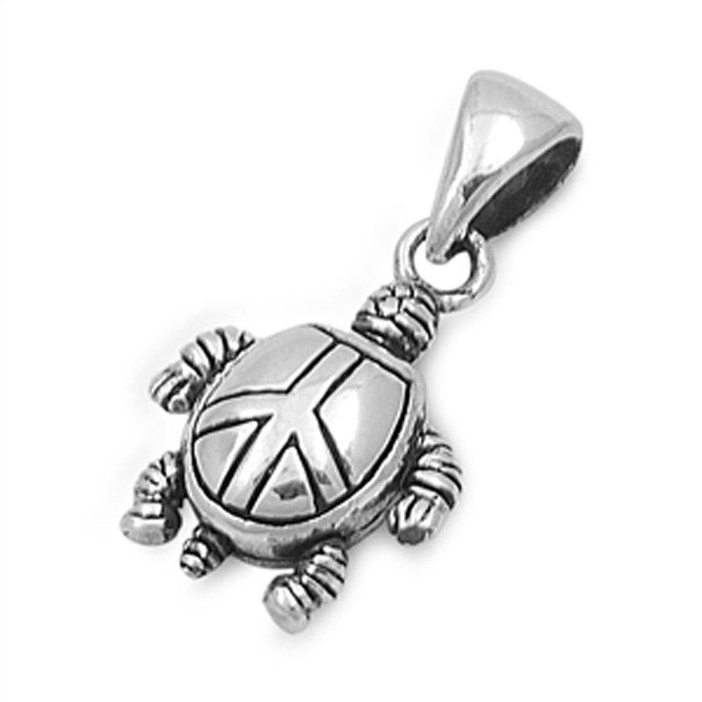 Cute Animal Moveable Peace Turtle Pendant .925 Sterling Silver Texture Charm