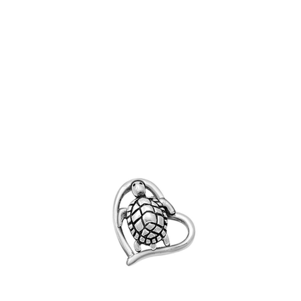 Realistic Turtle Slide Promise Heart Pendant .925 Sterling Silver Beach Charm