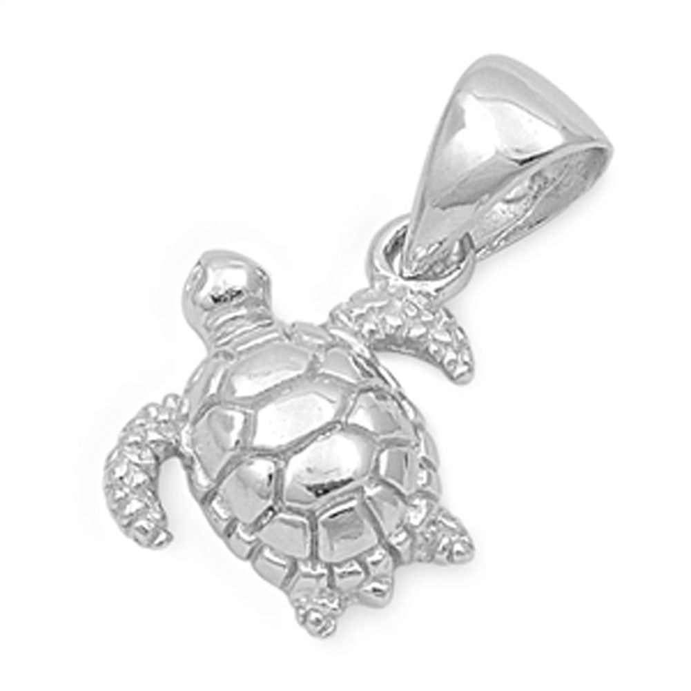 Tiny Animal High Polish Turtle Pendant .925 Sterling Silver Cute Shiny Charm